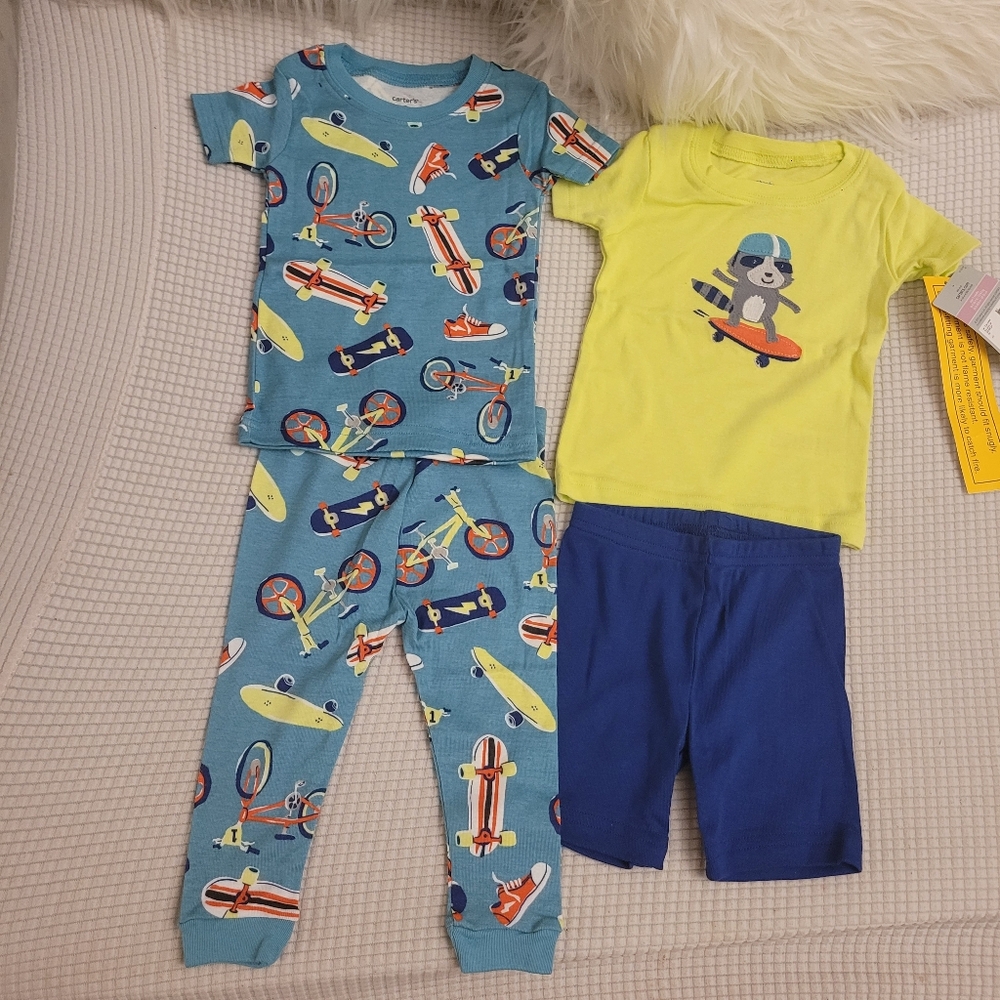 Carter's Lime Green Baby Shirt with Blue Helmet Design 9 Months